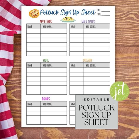 Editable Potluck Sign up Sheet, Printable PDF - Etsy Canada
