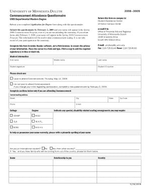 Fillable Online d umn Commencement Attendance Questionnaire Fax Email ...