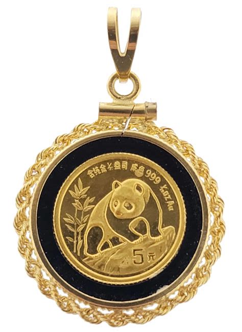 Lot - 14K Gold Bezel Chinese 1/20oz Gold Panda Coin