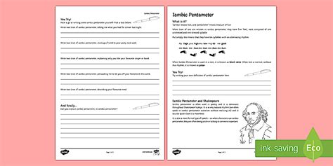 Iambic Pentameter Worksheet | Shakespeare | English - Twinkl