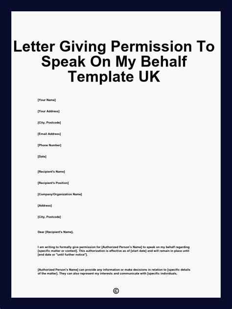 Letter Giving Permission To Speak On My Behalf Template UK