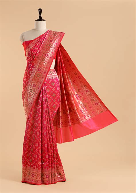 Coral Patola Saree in Silk – Ratanshi Kheraj Sarees Pvt. Ltd.