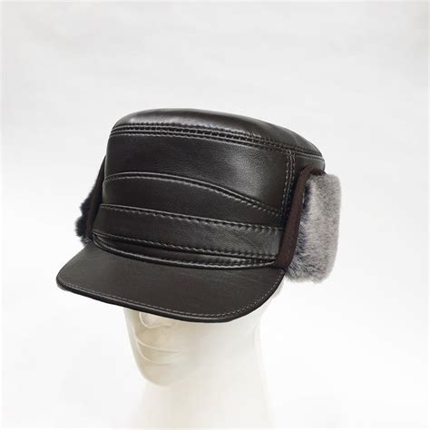 Leather Cap With Ear Flaps, Genuine Leather Cap, Baseball Cap, Men ...