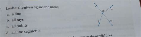 1. Look at the given figure and name А a. a line o b. all rays c. all ...