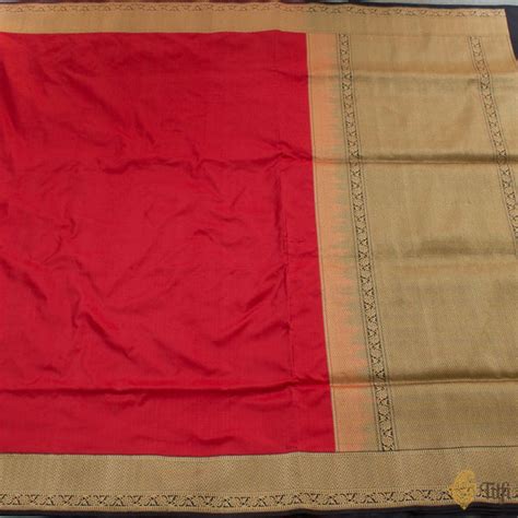 Red-Black Pure Katan Silk Banarasi Kadiyal Handloom Saree - Tilfi