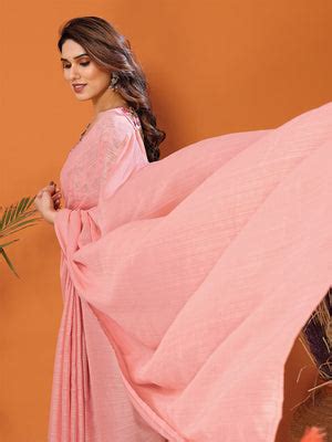 Buy Peach Polyester Zari Saree With Blouse Piece online-Karagiri