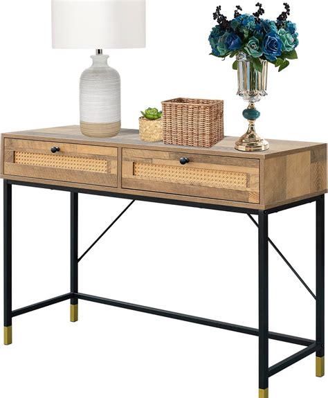 Amazon.com: LEEJAY 44inch Rattan Console Table with 2 Drawers,Natural ...