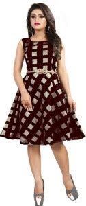 Shopping Girls Women A-line Brown Knee Length Dress - Buy Shopping ...