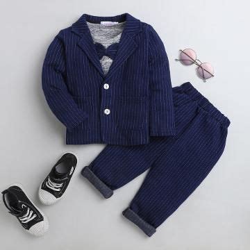 Shop Online Boys Navy Stripe Print T-shirt, Blazer and Pants Formal Set ...
