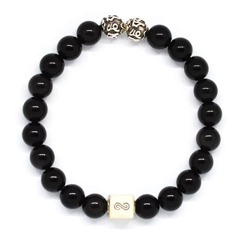 Black Obsidian Round Infinity Silver Bracelet (8 MM) – Mystic Flavia