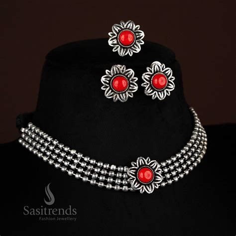 Shop Oxidized German Silver Choker Necklace Set - Combo Jewellery Set ...
