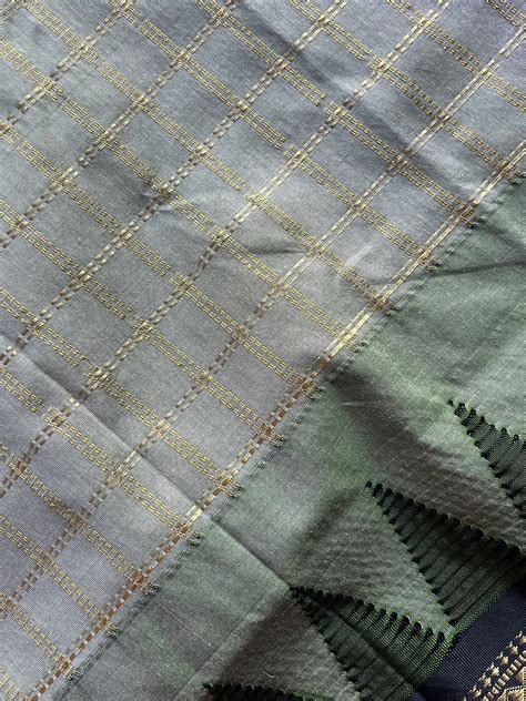 Light Pastel Green Temple Border Mercerized Cotton Ilkal Saree-26780 – FABK