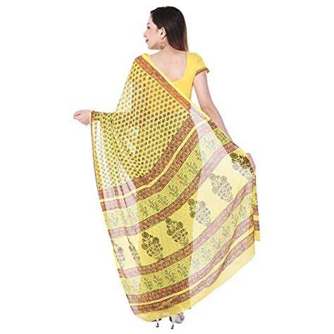 Buy Yash Creation Yellow Color Hand Block Print Chiffon Saree With ...