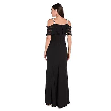 Women's R&M Richards Long Sheer Banded Cold Shoulder Dress