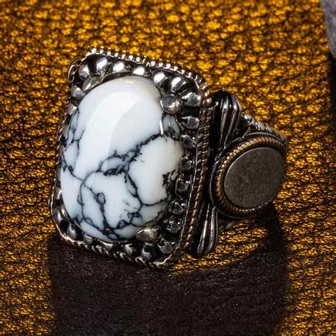 925 Sterling Silver Men's Ring With Dot Embroidered White Turquoise ...