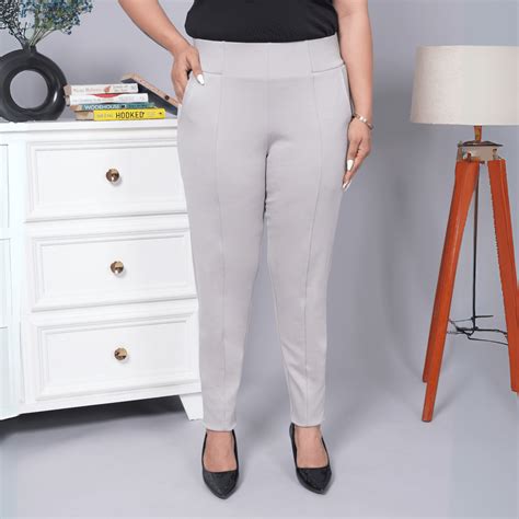 Light grey jeggings pants & trousers with pockets for women casual and ...