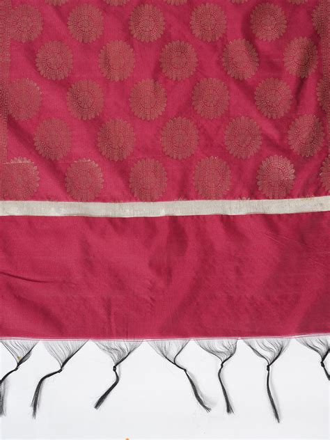 Maroon Banarasi Silk Dupatta with Woven Butti Motifs & Zari Border (Si ...