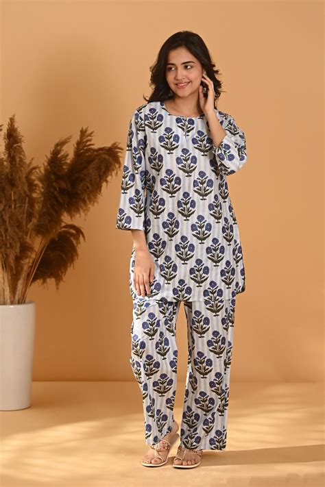 Blue Striped Night Suit – SANSKORI