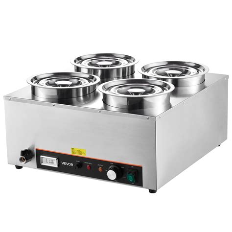 VEVOR Electric Soup Warmer, Four 6.34QT Stainless Steel Round Pot with 86~185°F Adjustable Temp ...