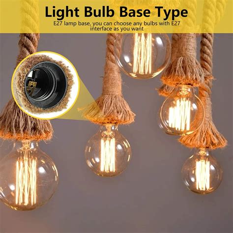 Buy Jroyseter Hemp Rope Light 3 Heads Vintage Hanging Pendant Rope ...