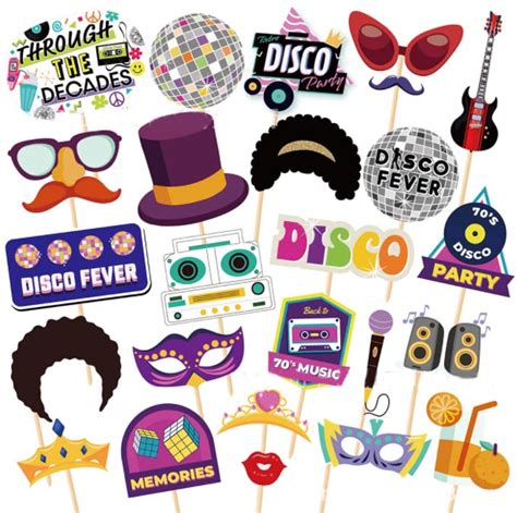 Buy Dusenly 25pcs Disco Party Photo Booth Props 70s Retro Theme ...