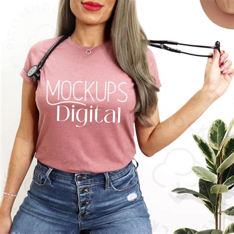 Nurse Mockup, Heather Mauve Color, Bella Canvas 3001 Tshirt Mockup ...