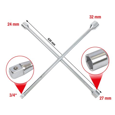 Llave en cruz para camiones tuercas de ruedas, 3/4"x24x27x32mm | Llaves ...