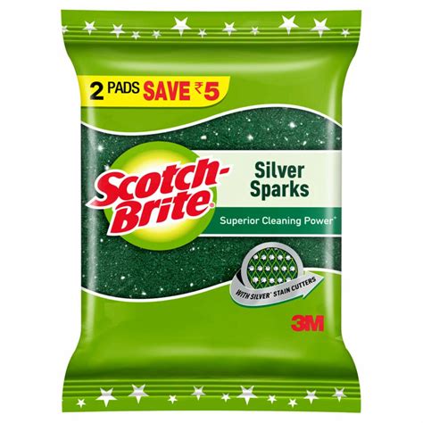 Scotch-Brite® Silver Sparks Scrub Pad,7 cm x 7.5 cm, 2 ea/Pack | 3M India