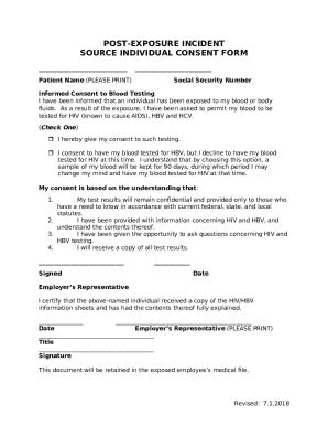 Post-exposure Incident Exposed Individual Consent (Environmental Health ...