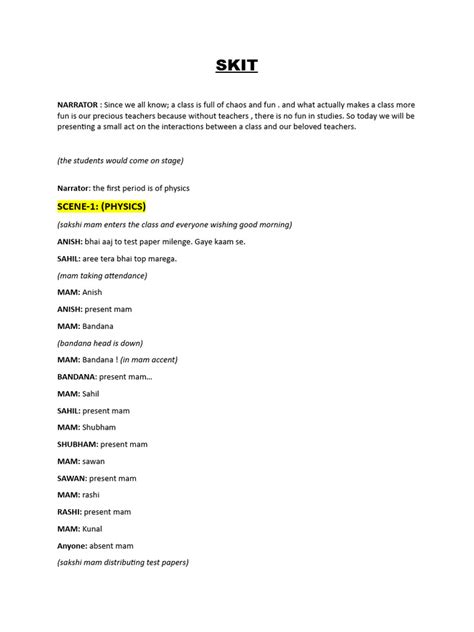 Image result for Example of Skit Script