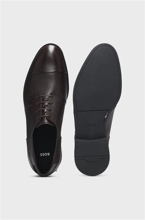 BOSS - Printed-leather Derby shoes with cap toe - Dark Brown