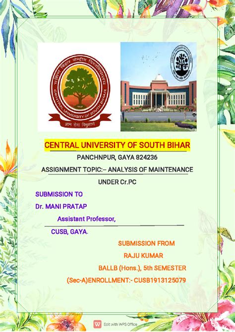 family law assignment - CENTRALUNIVERSITYOFSOUTHBIHAR PANCHNPUR,GAYA ...