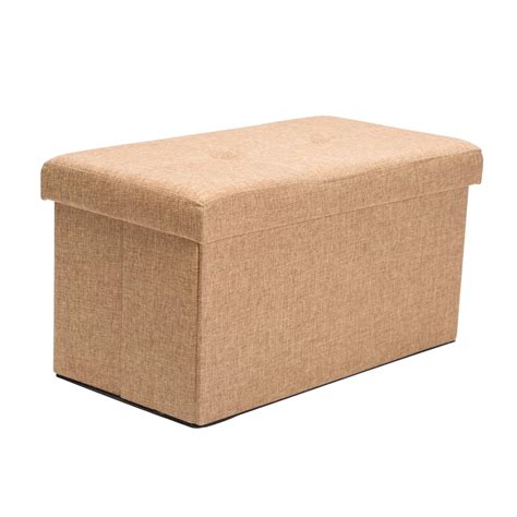 Simplify 30" Faux Linen Double Folding Storage Ottoman, Color: Camel ...