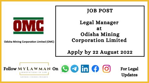 [Job Post] Legal Manager at Odisha Mining Corporation Limited [Apply by ...