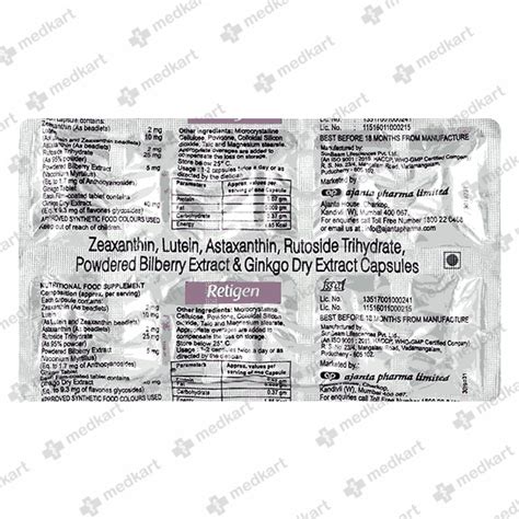 RETIGEN CAPSULE 10'S, Price, Composition & Generic Alternatives - Medkart