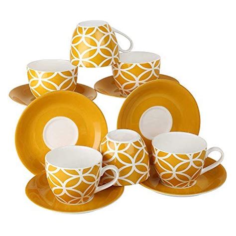 Femora Fine Bone China Yellow Color Cup Set with Saucer, Set of 12 ...
