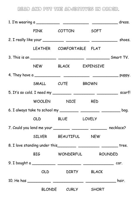 Image result for Order Adjectives Practice Worksheets