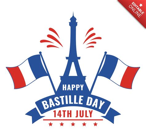Happy Bastille Day 14th July Paris France Design Template | Free Design ...