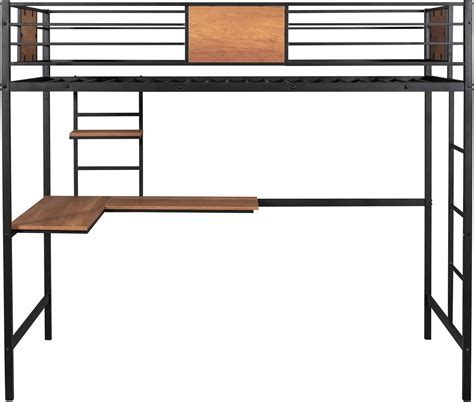Buy Twin Loft Bed with Desk, Metal Loft Bed Frame with Storage Shelve ...