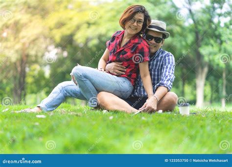 Female Sitting on Man Lap in Green Park,happy Couple Stock Photo ...