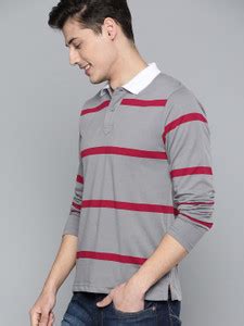 HERE&NOW Striped Men Polo Neck Grey T-Shirt - Buy HERE&NOW Striped Men ...