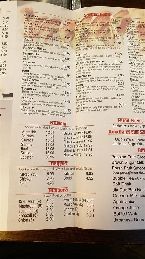Carta del restaurante Kintaro Sushi Hibachi, Willowick