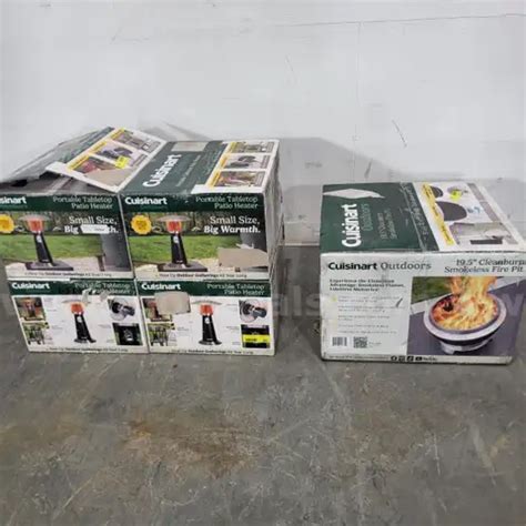 LOT OF (4) OUTDOOR PATIO HEATERS AND (1) CLEANBURN FIREPIT | GovDeals