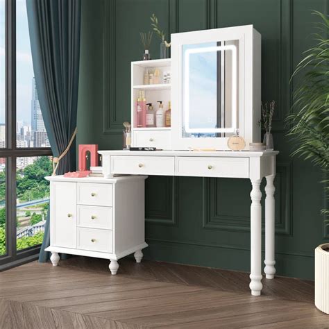 Recryter 5 Drawers Makeup Vanity Table With Mirror - Wooden Bazar ...