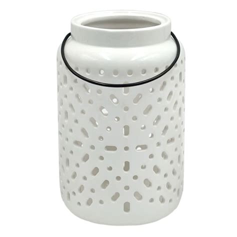 White Ceramic Lantern, 7"