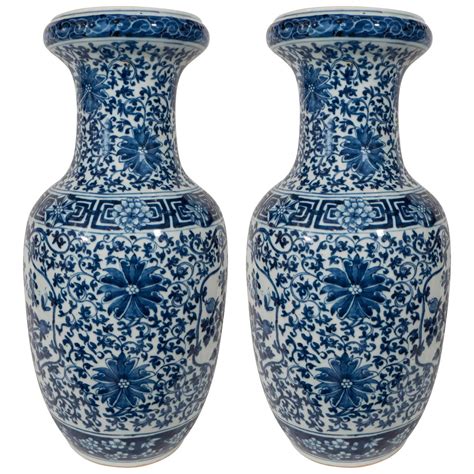 Pair of Antique Chinese Blue and White Porcelain Vases at 1stdibs
