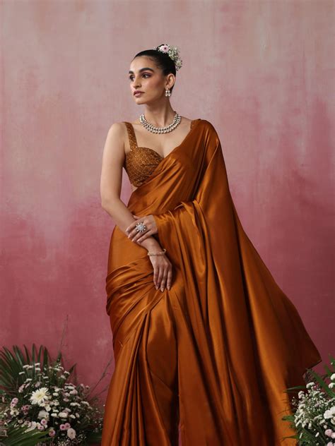 Buy Musturd Magma Satin Saree with Lace and Embroidered Blouse Fabric ...