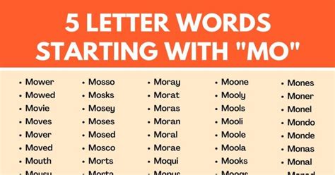 280+ Cool 5 Letter Words Starting with MO in English • 7ESL