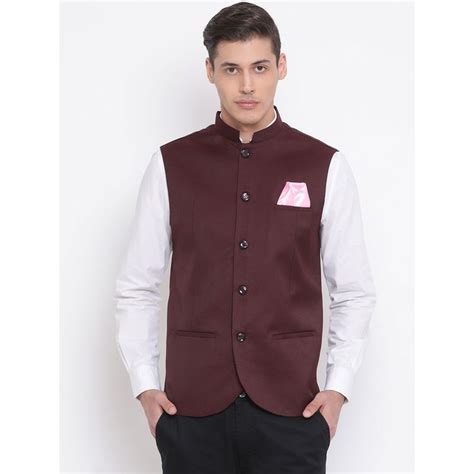 Buy VASTRAMAY Maroon Nehru Jacket Online