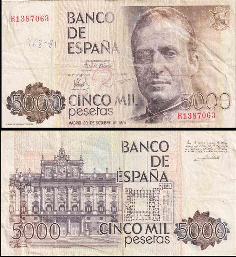 Spain 5000 Pesetas 1979 Cinco Mil Used & Damaged Banknote ...